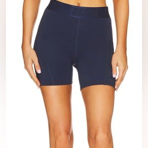 Never worn P.E. Nation navy blue biker shorts with logo waistband